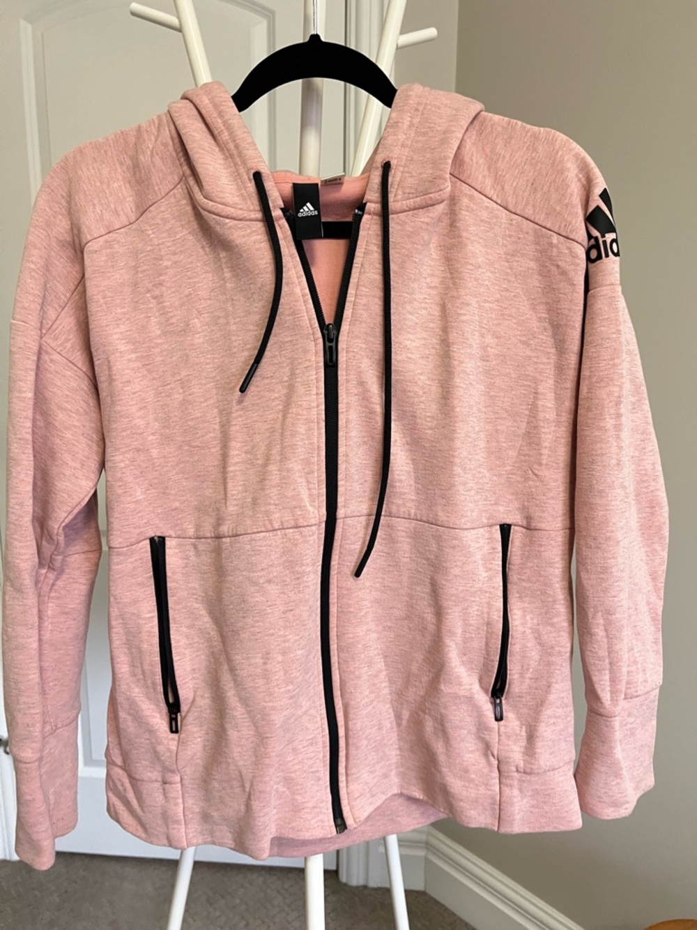 adidas Women's Light Pink Full-Zip Bomber Hoodie